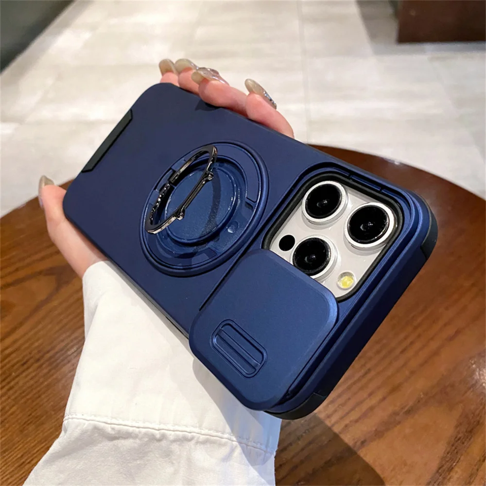 Coque de protection magnétique rotative pour iPhone 15 16 Pro Max 14 13 12 11 avec protection d'objectif d'appareil photo coulissant et coque antichoc_voghion.com