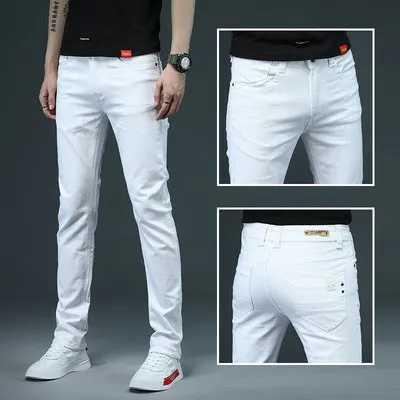 

Brand Mens Colored Jeans Stretch Skinny Jeans Men Fashion Casual Slim Fit Denim Trousers Male Green Black Khaki White Pants Male