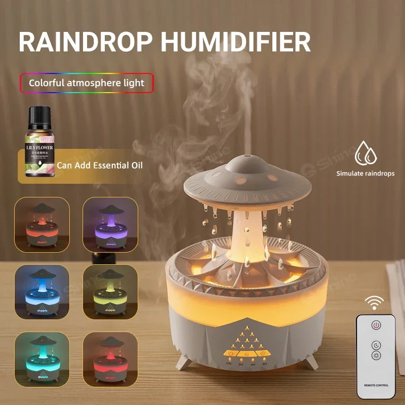 

2023 Rain Cloud Humidifier Water Drip with Remote Raindrop Humidifier Rain Cloud Diffuser Mushroon Air Humidifier with Rain Lamp