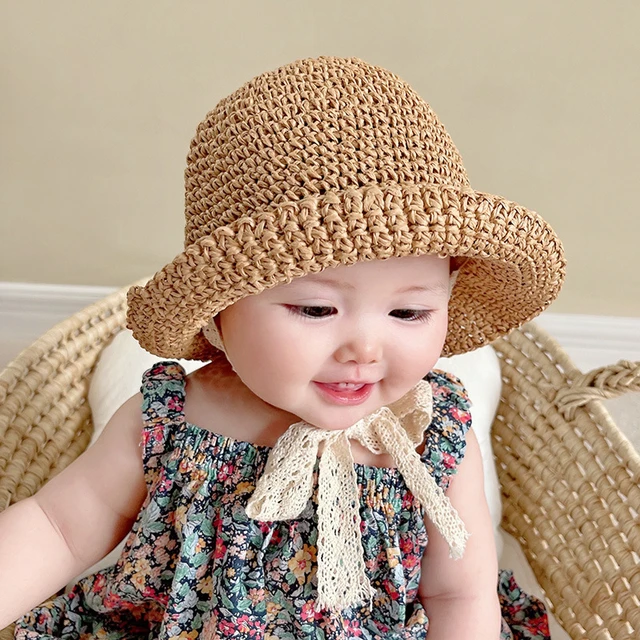 Summer Beach Girl Straw Fisherman Hat Baby Toddler Lace Bow Panama Hat Baby  Shade Sunscreen Pot Hat - AliExpress