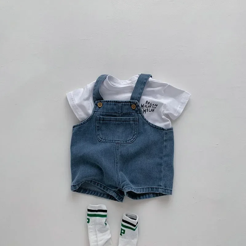 2024 Summer Baby Clothing Set Toddler Girls Clothes Suit Infant Tee and Denim Overall  Boys Outfit 1
