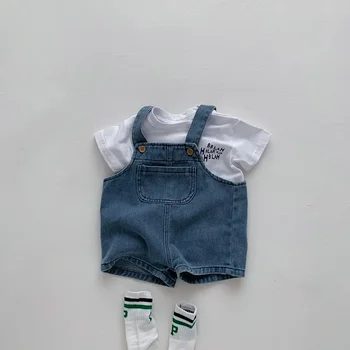 2024 Summer Baby Clothing Set Toddler Girls Clothes Suit Infant Tee and Denim Overall  Boys Outfit 1