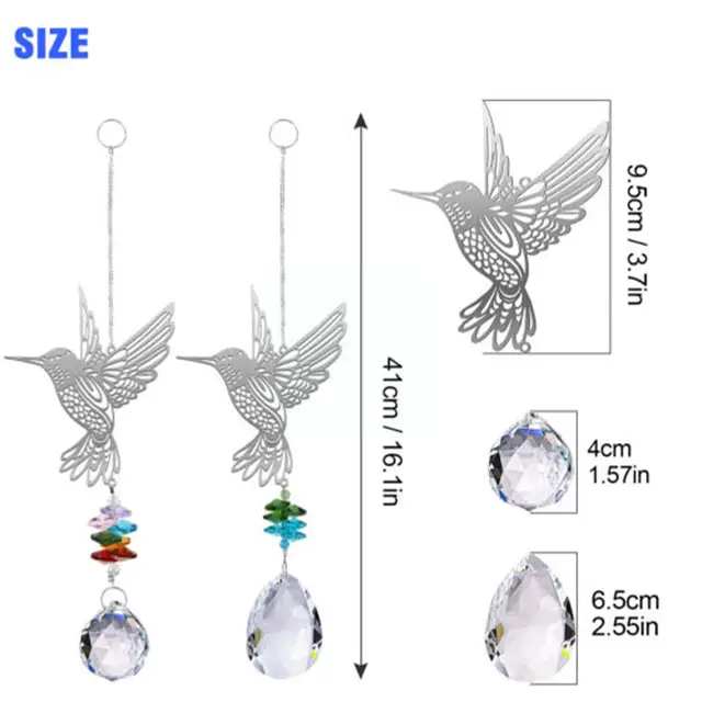 Kolibri Kristályok Szélcsaládos Függő Fa Fogó Medálok Szivárvány Chimes Prizmák Kristályszél Lógó Ma O1F7 - Image 5