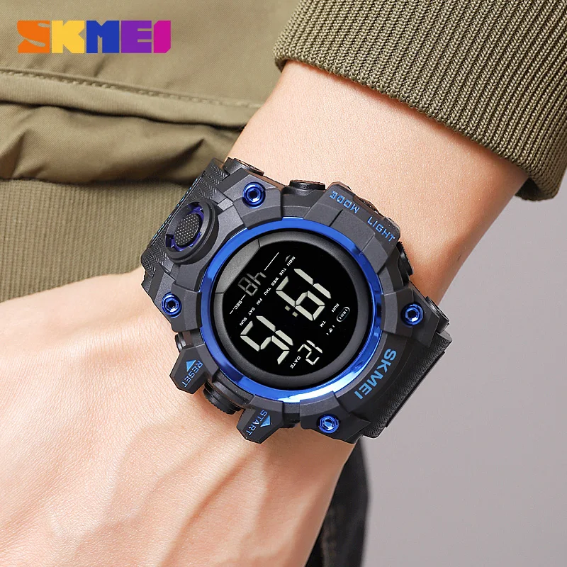 SKMEI Waterproof Shockproof Digital Men Watch 2Time Chronograph Military Electronic LED Wristwatch Fashion Sport Male Clock Gift