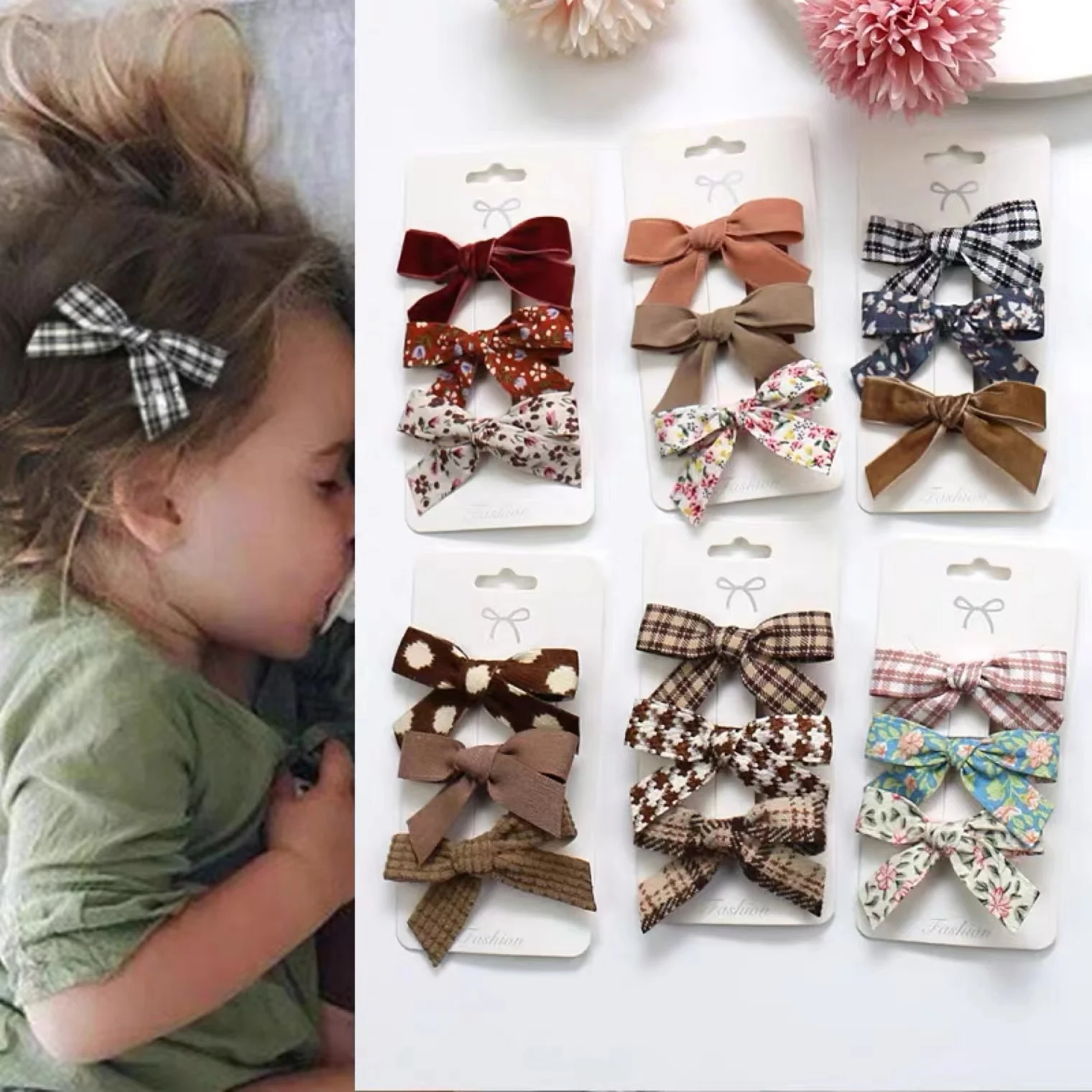 Baby Hair Clips Set Girls Lovely Corduroy Bows Cotton Plaid Velvet Hairpins Children Barrettes Child Hair Accessories 3Pcs/Lot