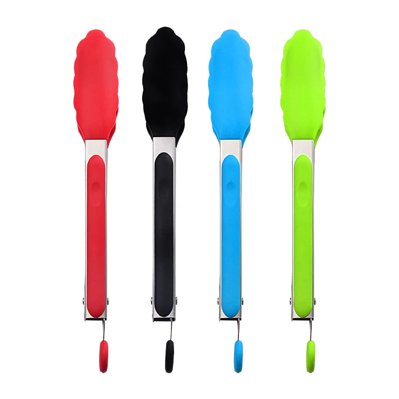 3pcs/set Silicone Food Tong Stainless Steel Kitchen Tongs Silicone Non-slip Cooking Clip Clamp BBQ Tools Kitchen Accessories