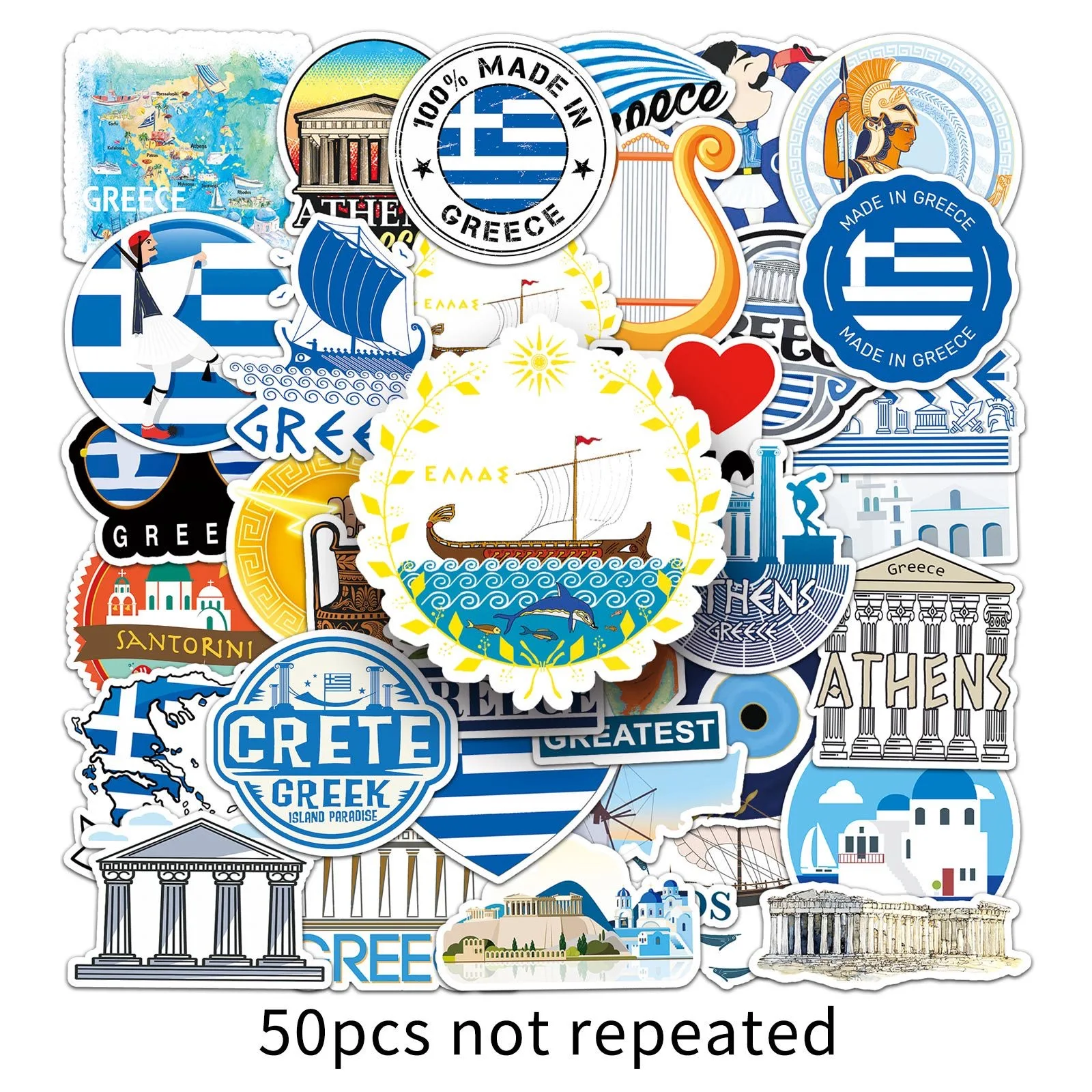 Greece City Travel Stickers Set: World Famous Tourist Landscapes Decals for Scrapbooking and Decoration