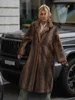 Women's Dark Brown Faux Fur Long Overcoat Single Breasted Fleece Long Trench Coat Winter Fluffy Plush Warm New Thicken Outerwear 2