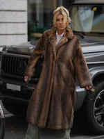 Women's Dark Brown Faux Fur Long Overcoat Single Breasted Fleece Long Trench Coat Winter Fluffy Plush Warm New Thicken Outerwear 2