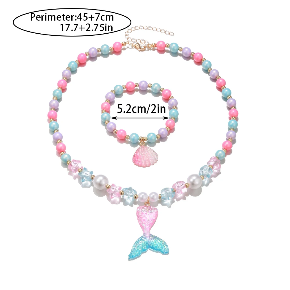 2Pcs/set Girl Princess Mermaid Shell Charm Necklace Bracelet Jewelry Set for Daughter Niece Girls Best Party Birthday Gifts 2