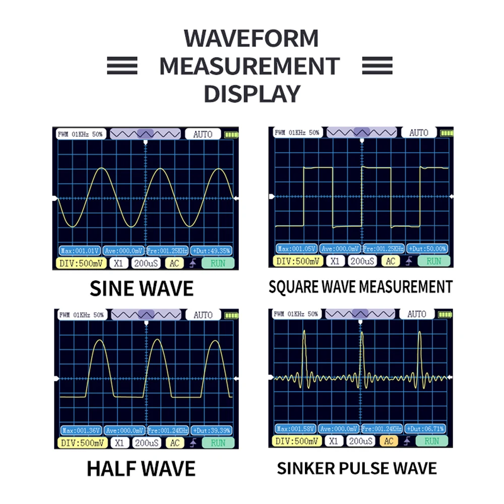 Digital Oscilloscope Handheld Mini 500KHz Bandwidth 2.5MSa/s Sine Wave/Square Wave/Half Wave/Zinke Pulse Wave Entry-Level