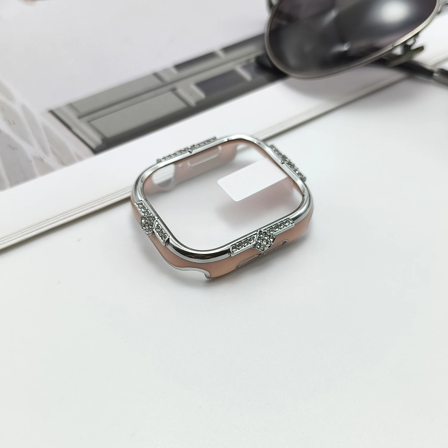 Elegant Four-Sided Diamond Inlaid PC Watch Protective Case with Shell Film