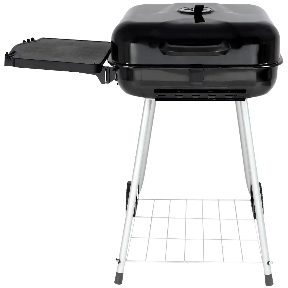 

22" Square Charcoal Grill with Foldable Side Shelf, Black