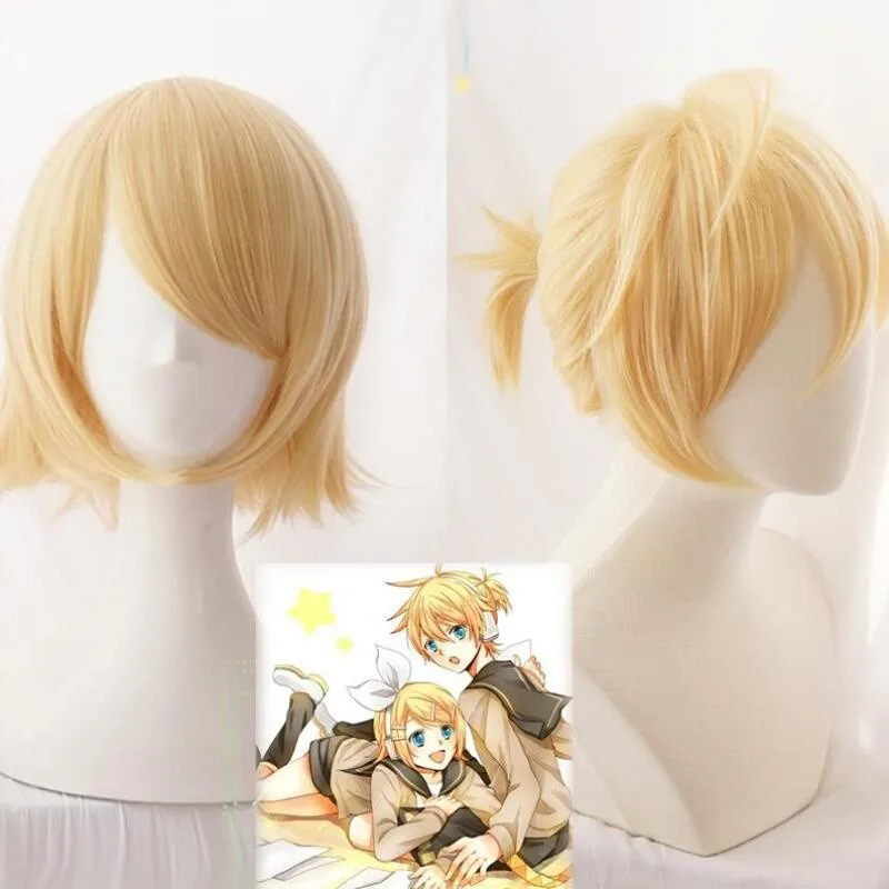 

Anime Wigs Cosplay Short Blonde Wig Heat Resistant Hair Halloween Party Headdress + Wig Cap