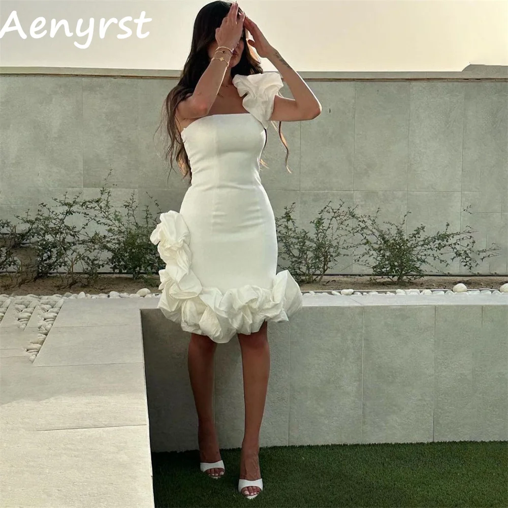 

Aenyrst Elegant One-Shoulder Mini Mermaid Cocktail Dresses Ruffles Satin Prom Party Ball Gowns For Women Simple فساتين السهرة