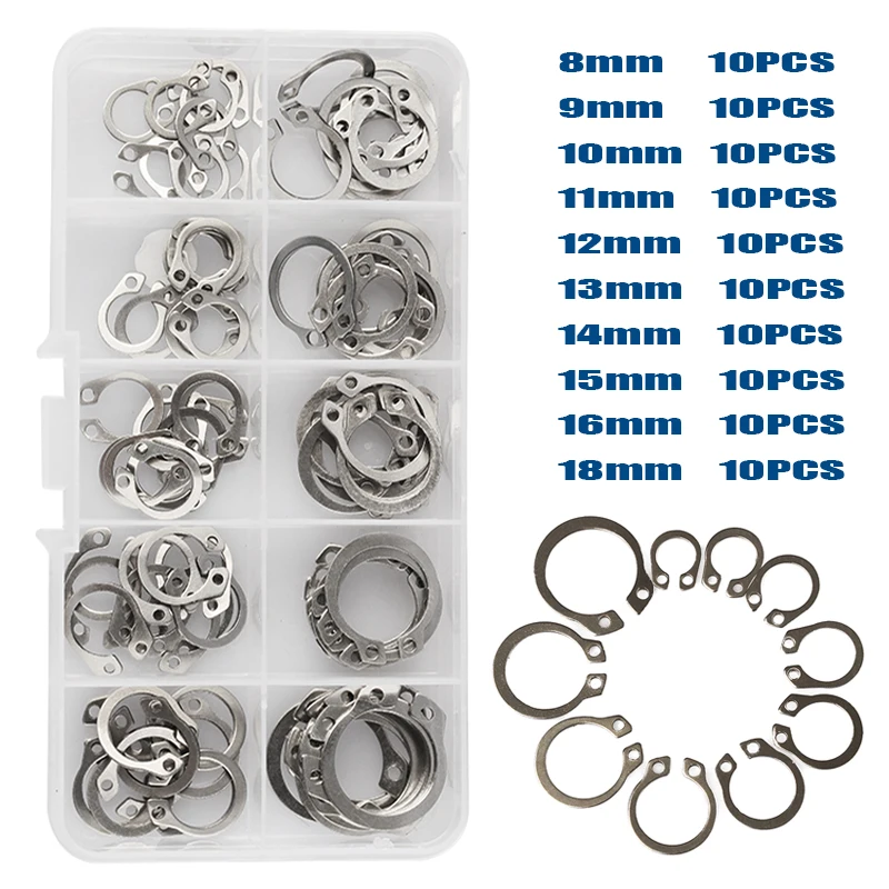 100Pcs M8-M18 304 Stainless Steel External Retaining Circlips Shaft C ...