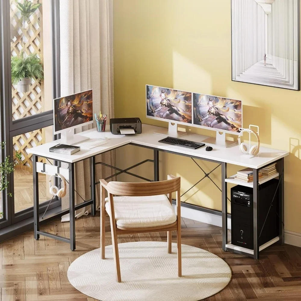 

L Shaped Computer Desk With Storage Shelves Modern Wooden Office Desk Wood & Metal Free Shipping Table Furniture