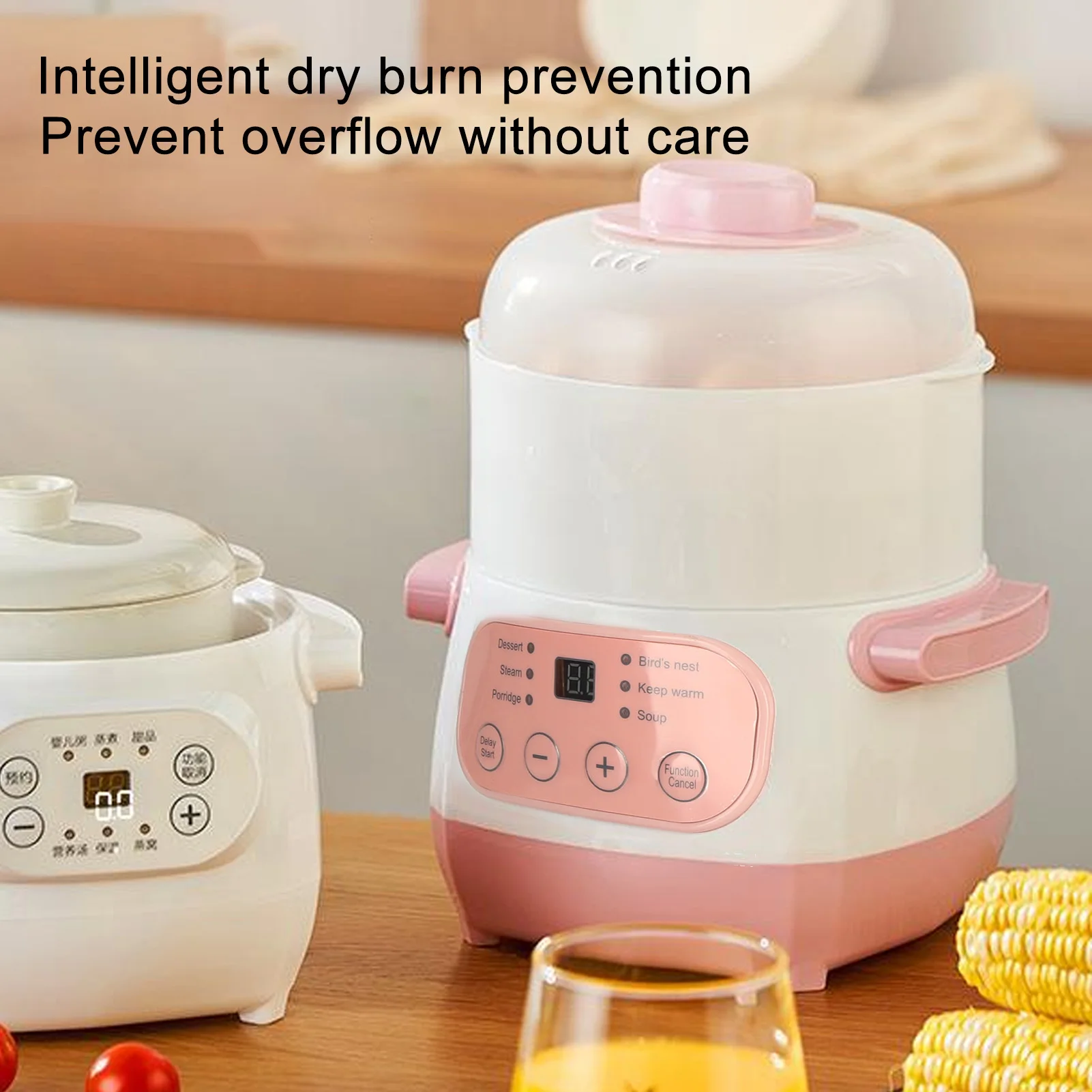1L Electric Stew Pot Appointment Timing Smart Prevent Dry Burning Cooker Ceramic Soup Pot for Home Kitchen Electric Slow Cooker