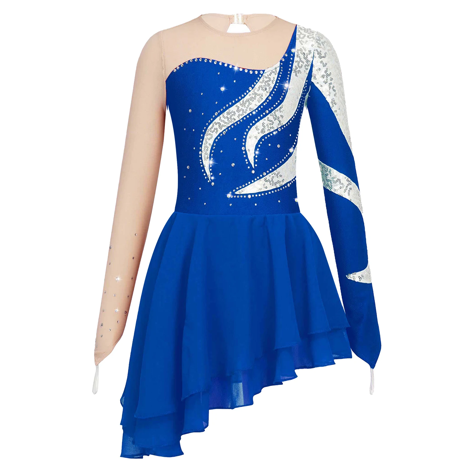 thumbnail image 1 of Niños Niñas patinaje artístico Ballet tutú vestido de baile de salón escote redondo brillante Rhinestone gimnasia Ballet leotardos disfraz, 1 of 5