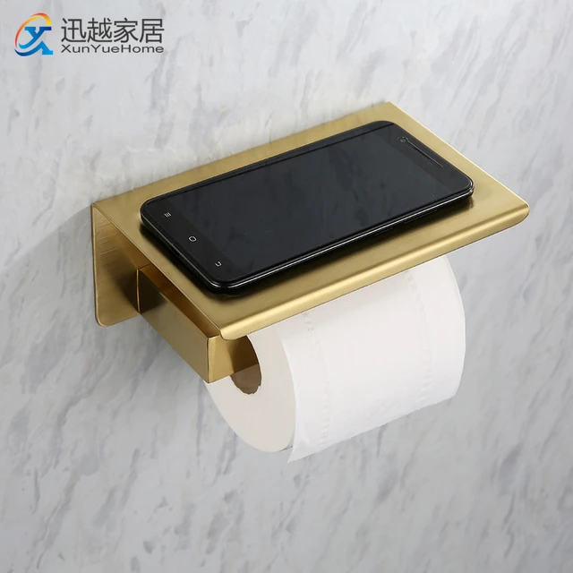 Adhesive Toilet Paper Holder 304 Stainless Steel Brushed Gold Paper Towel Roll  Rack Black Bathroom Kitchen Long Tissue Hanger - AliExpress