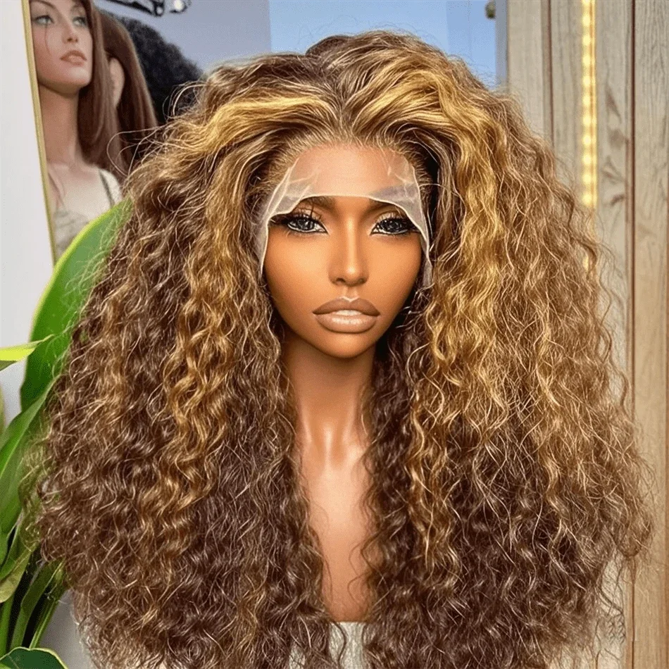 30 Inch Curly Highlight Ombre Lace Front Wig Human Hair Wigs Colored Deep Wave 13X6 Hd Lace Frontal Wig Pre Plucked 250 Density 2