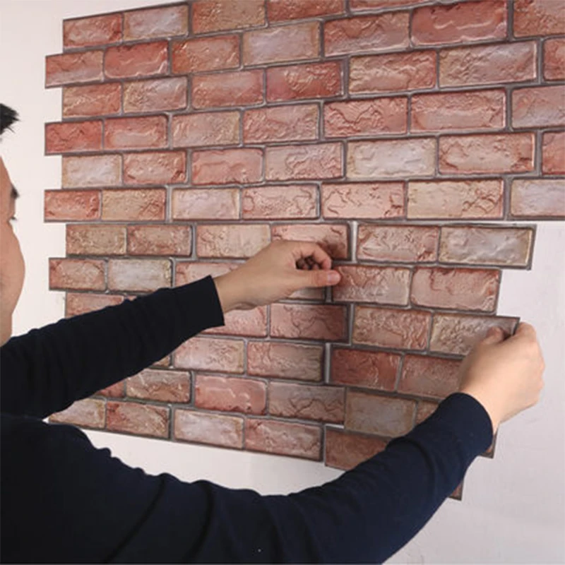 5/12Pcs 3D Wall Stickers Brick Self-adhesive Wallpaper PVC Wall Decor Sticker papel de parede Home Decor Living Room Kitchen Hot