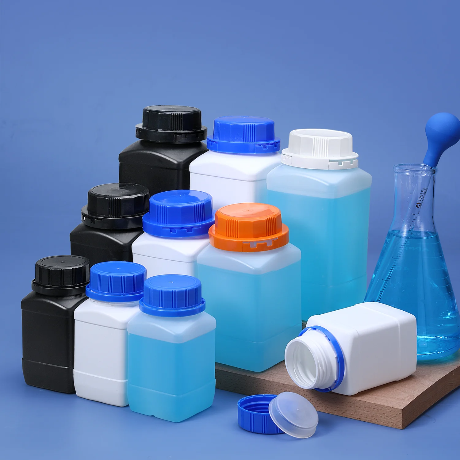 Food Grade HDPE Plastic Storage Bottle Big Mouth Anti-theft Cap Leak-proof Reagent Toner 1pcs