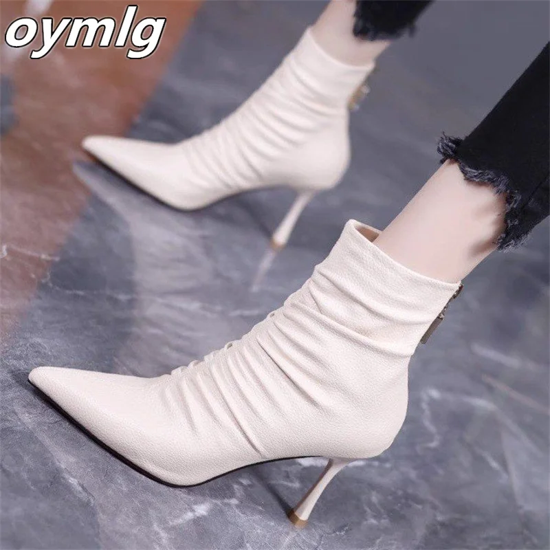 2023 Autumn and Winter New Fashion Pointed Back Zipper High Heel Short Boots Thin Heel Fashion Women's Boots high heels