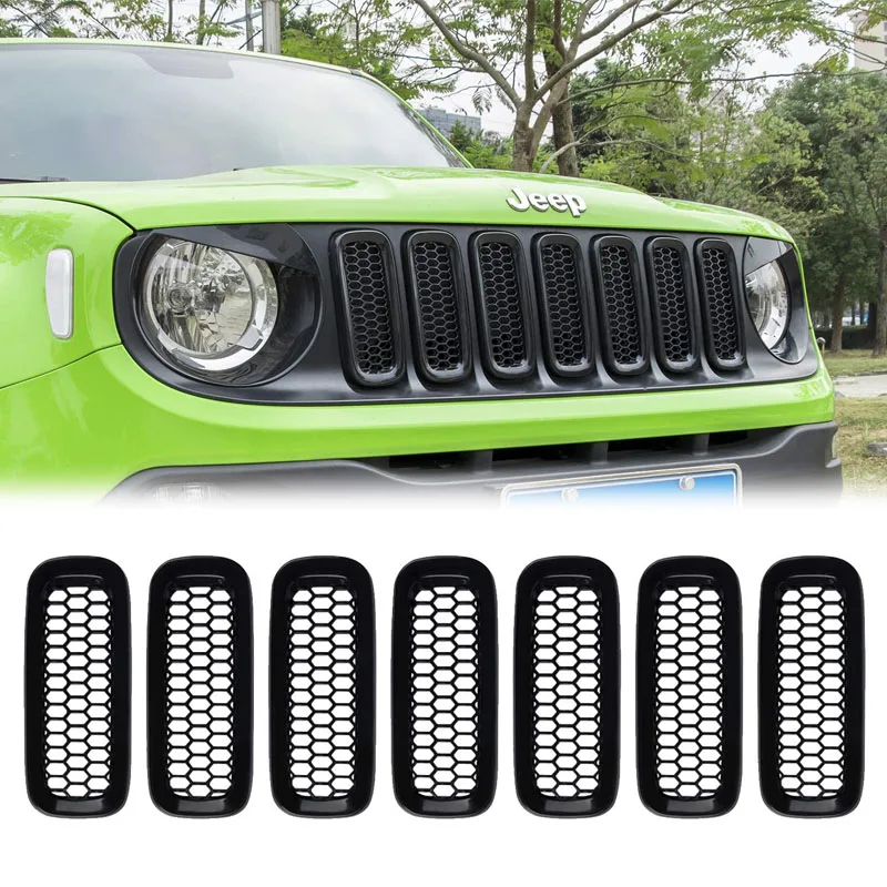 Accessori Esterni Automobilistici Nony Inserti Per Griglia Anteriore Mesh Black Abs Grill Guard Cover Trim Fit For Jeep Renegade 2015 -2018