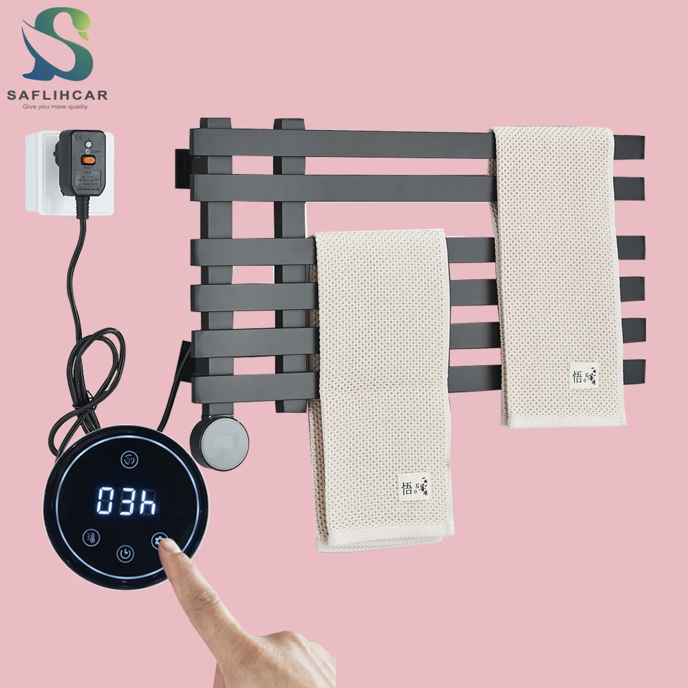 Black/White/Gray Bathroom Electric Towel Rack Thermostatic Heating Towel Rack Dryer Stainless Steel Touch Digital Display