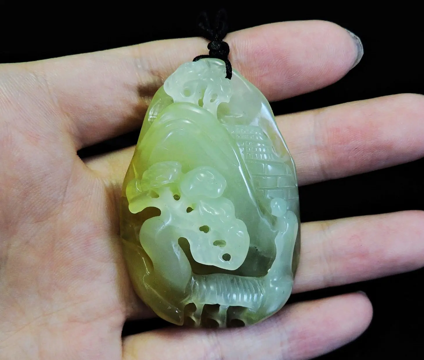 Jade Jewelry Natural Jade Pendant Necklace Hand-Carved monks on the bridge Jadeite Necklace Pendant Gift No Treatment 443i