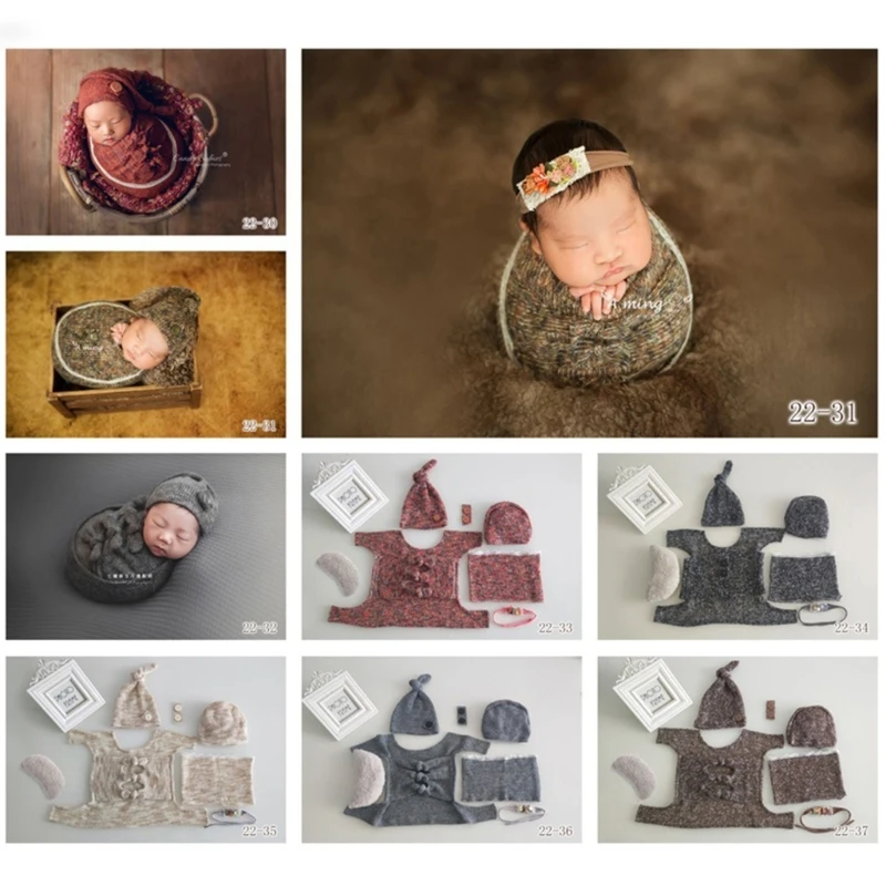 

Newborn Photo Shooting Wrap Set with Turban Hat Wrap Blanket Photo Props Baby Posing Suit Infant Photography Outfit 7PCS