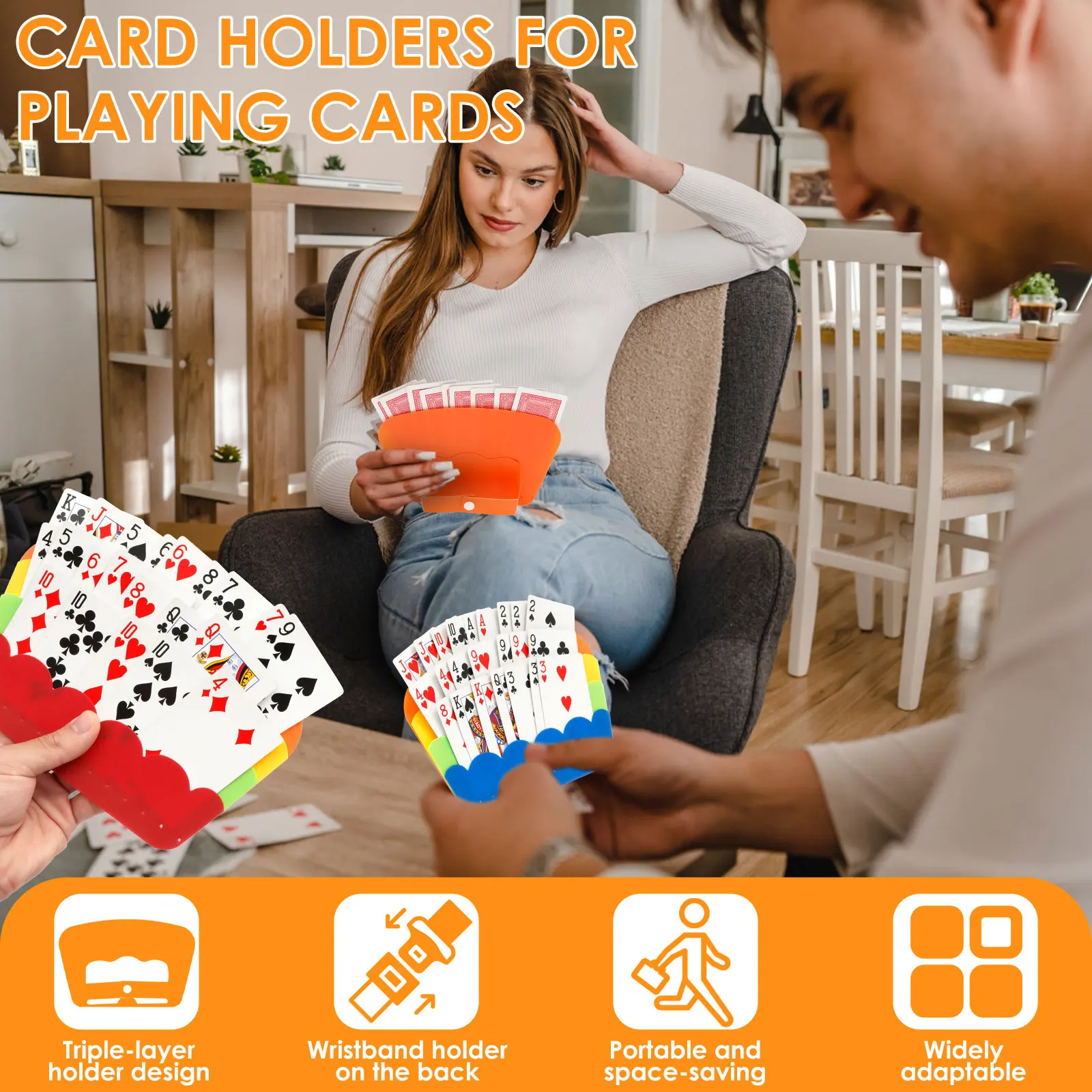 4Pcs Playing Card Holder 3 Layer Design Reusable Playing Card Holder Wrist or Tabletop Card Holder for Family Party Card Game