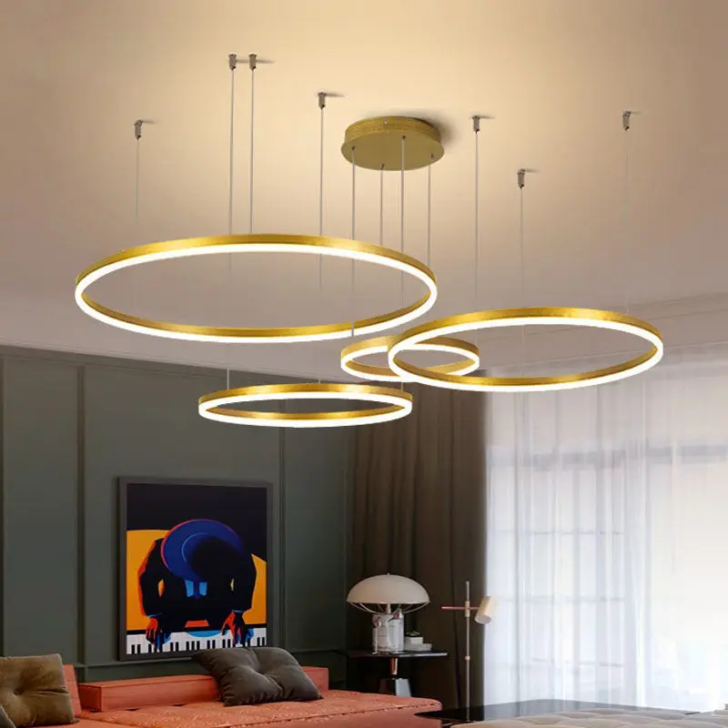 Modern Round Ring Led Pendant Lamp Dimmable Black Gold Brown for Bedroom Living Dining Room Hanging Home Decor Lusters Luminaire 2