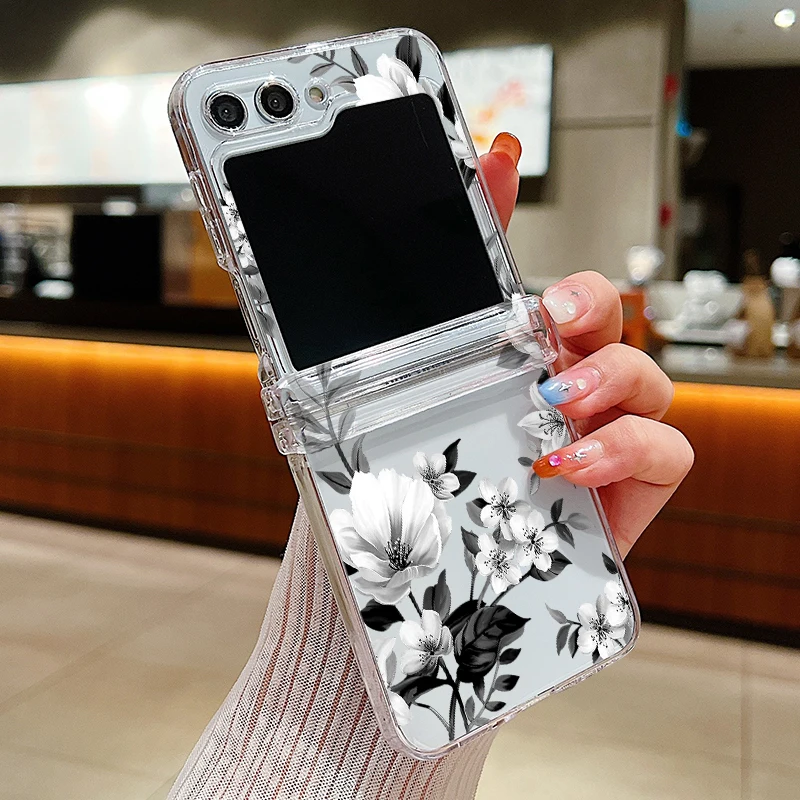 Floral Design Clear Folding Phone Case - Hard PC Back Cover