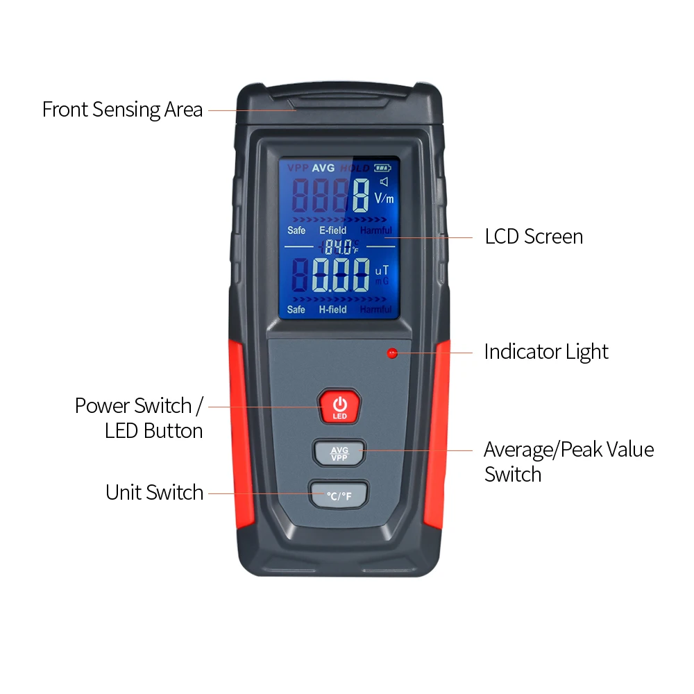 KKMOON Handheld High Precision Digital LCD Electromagnetic Field Radiation Detector Meter Dosimeter Mini EMF Tester Counter