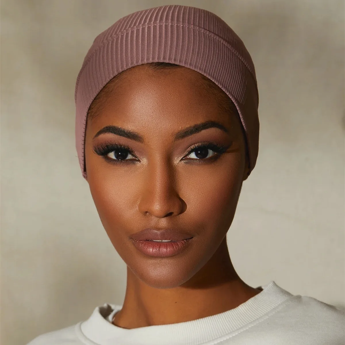 

2022 New Spring Muslim Women Solid color rib knit cotton round mouth bandage bottoming cap tube cap monochrome inner cap