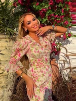 Robe décontractée imprimée pour femme, coupe ajustée, manches mi-longues, col en V, taille cintrée, avec volants, collection Printemps-Été 2026 5