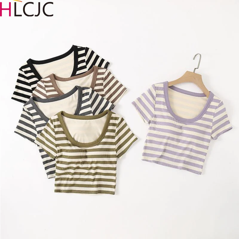 

Удобный жилет с нагрудными подушечками, нижняя рубашка, цельный Пижамный топ в полоску для сна, женская одежда для сна с коротким рукавом, футболки, верхняя одежда