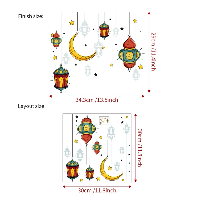 Adesivo Da Parete Ramadan - PVC 90x30 Cm - Con Stelle, Luna E Lanterne - Decorazione Islamica Per Finestre E Specchi - Foto 8