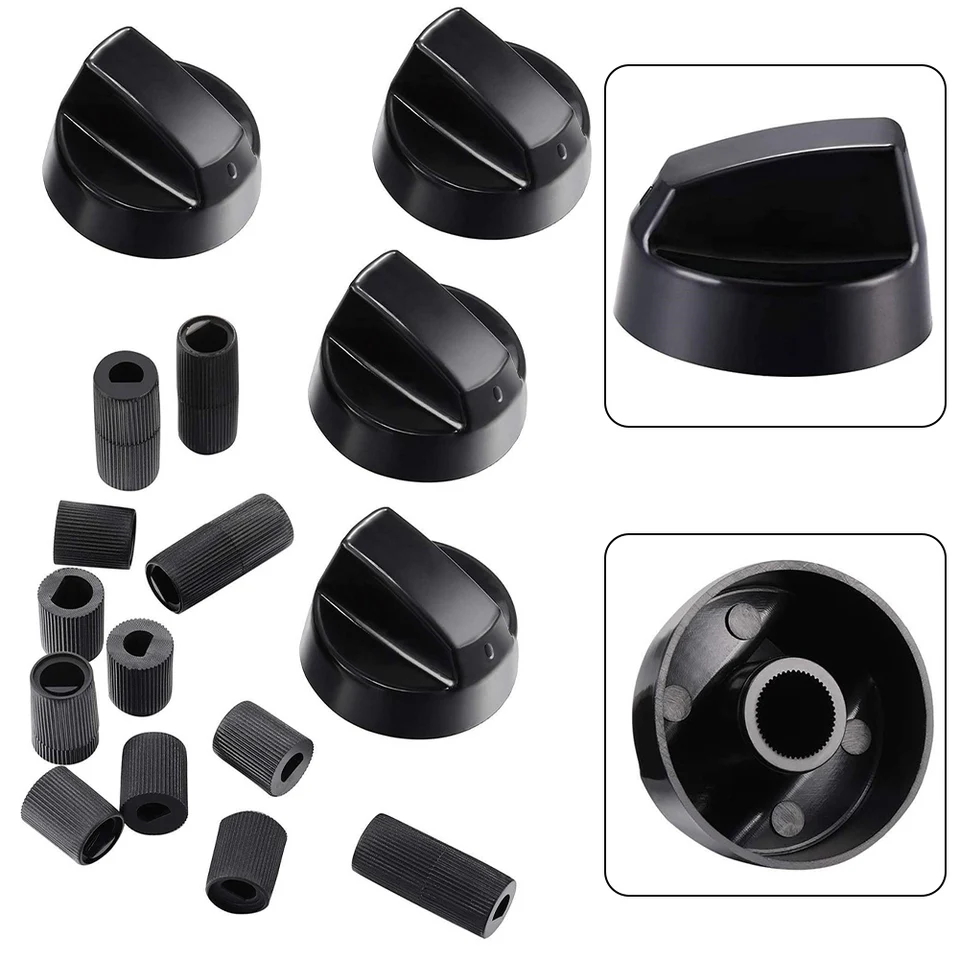 4x Universal Cannon Cooker Oven Control Knobs With Adaptors - Black
