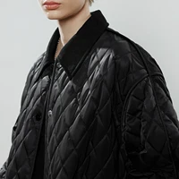 TOYOUTH femmes coton veste 2025 hiver nouveau luxe rétro diamant grille vêtements de travail grande poche mi-longue veste marron 2