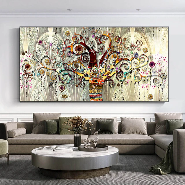 Árbol Dorado de la vida pintura al óleo sobre lienzo pared arte póster  impresiones, cuadros de pared abstractos nórdicos, sala de estar,  dormitorio, decoración del hogar - AliExpress