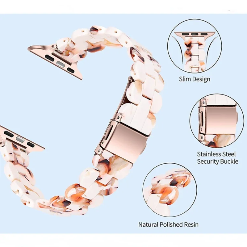Slim Resin Strap for Apple Watch Band 9 8 7 45mm 41mm Women Bracelet Wristband Correa IWatch 6 5 4 3 SE 44mm 40mm 42mm 38mm Belt