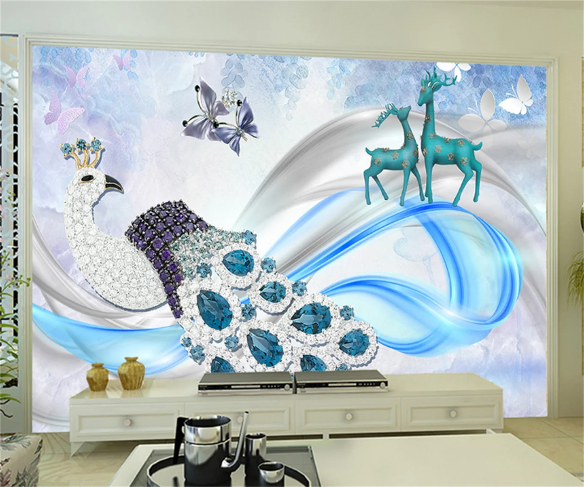 

Customize any size 3D wallpaper mural Nordic line pattern wavy elk diamond inlaid drill sparrow jewelry background wall painting