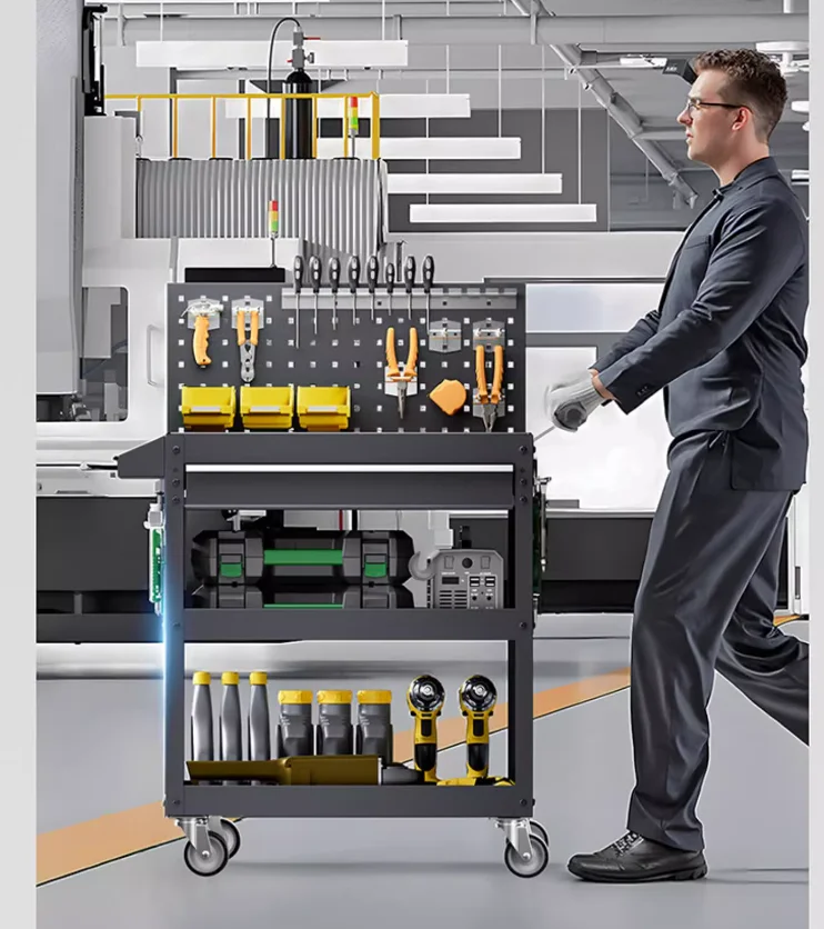 Workshop maintenance tool cart, auto repair drawer type mobile multi-functional tool cart, three layers thick small trolley