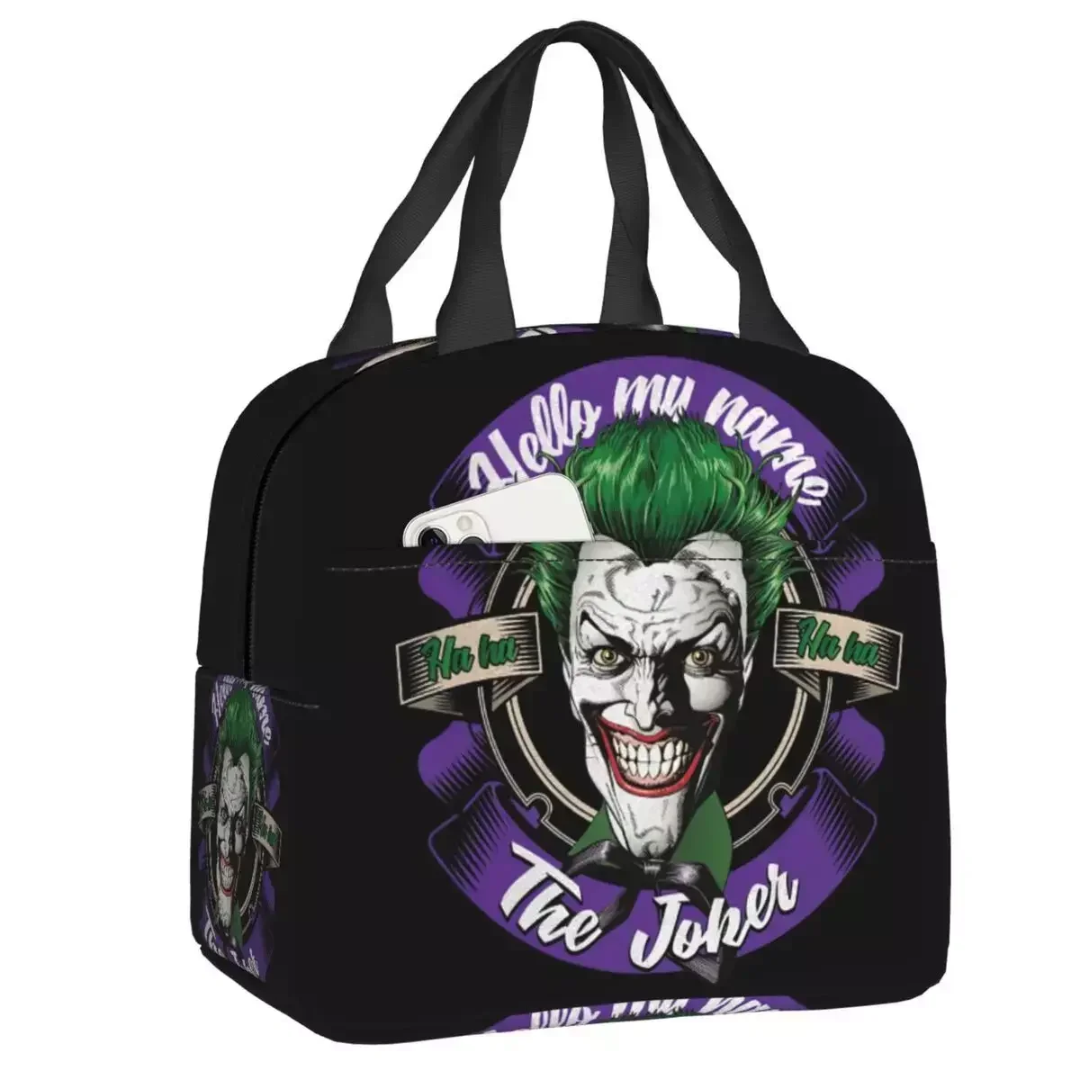 

2024 New The Joker Logo Insulated Lunch Bag For Camping Travel Clown Hahaha Resuable Cooler Thermal Lunch Box Women Kids