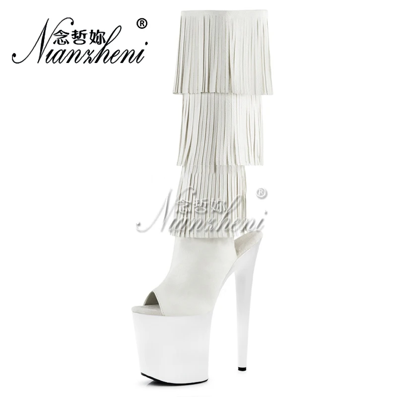 

New 20cm Sexy Fetish Mature Pole Dance Thin Heels Peep Toe Platform Mid-Calf Exotic Dancer Boots Models Stripper Heels Catwalk