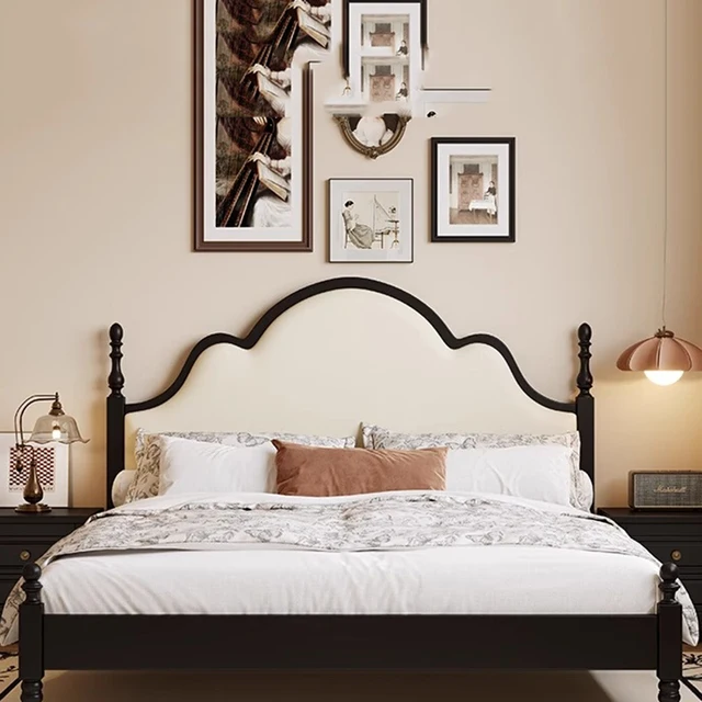 Lit Double de rangement noir haut de gamme chambre moderne Style français lit en bois famille Camarotes Para dortoir meubles de maison 1