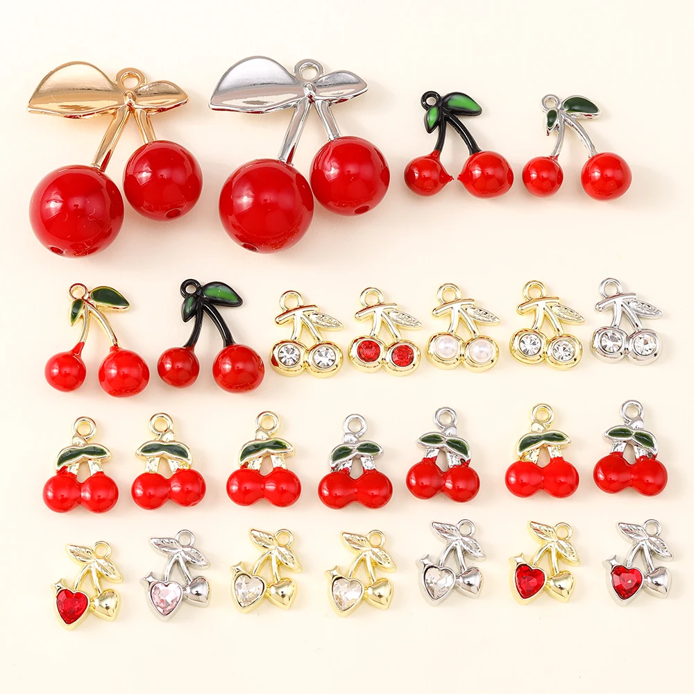 Exquisite Red Cherry Charms for DIY Jewelry Creations - Set of 5